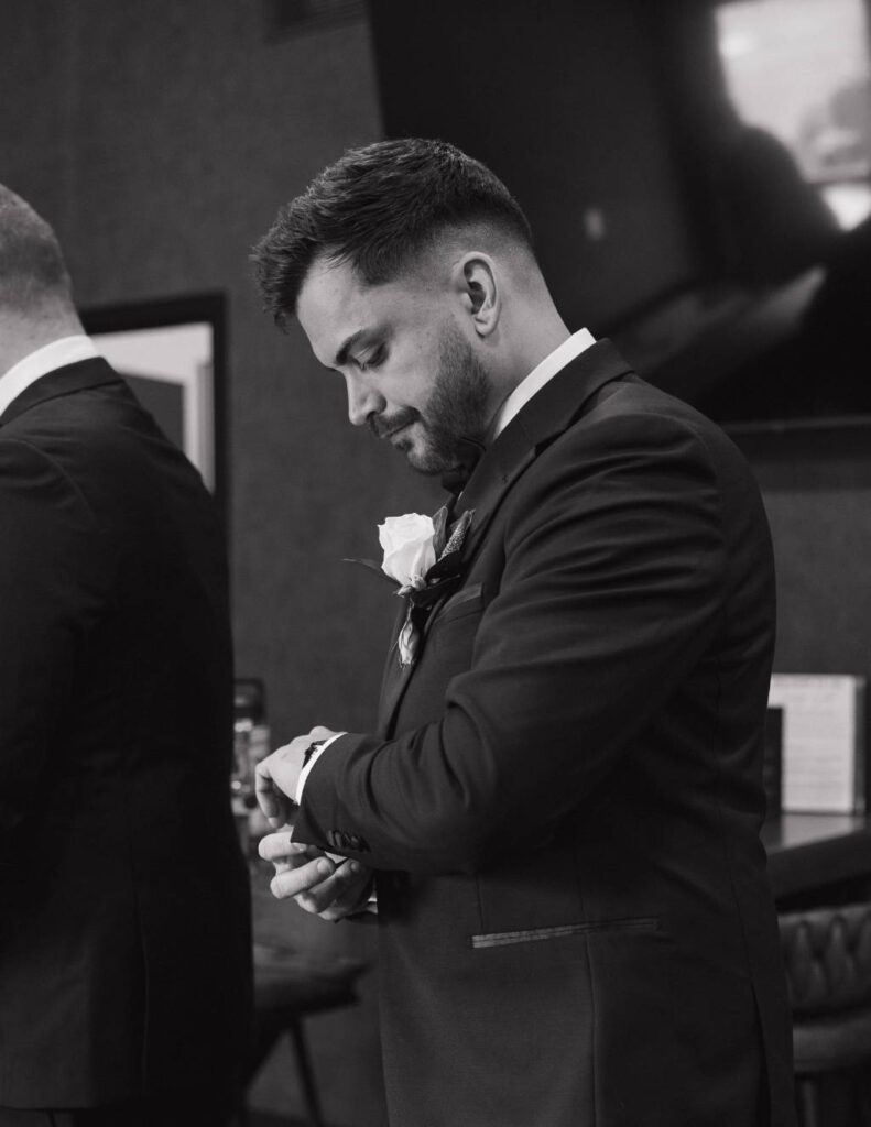 Groom portrait shot by Stevie J Davis Photography before the ceremony.