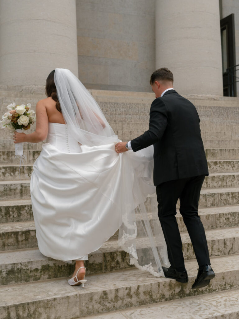 The Walkers walking in downtown Columbus after the ceremony.