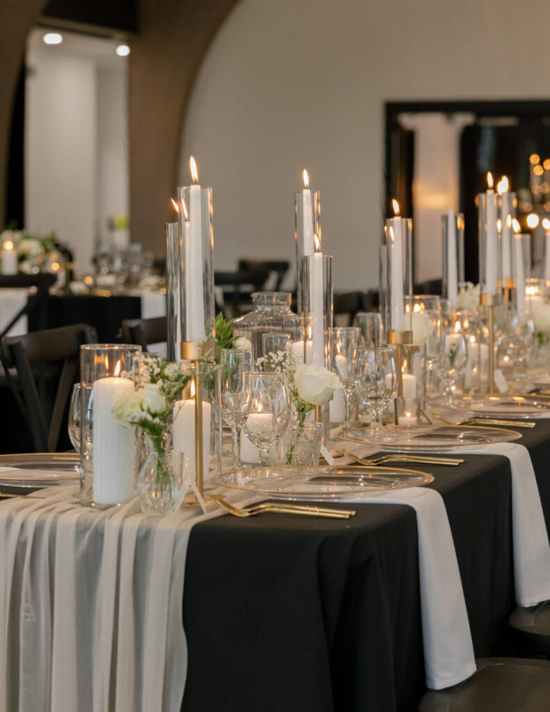 Glass candle table setting for an elegant look.