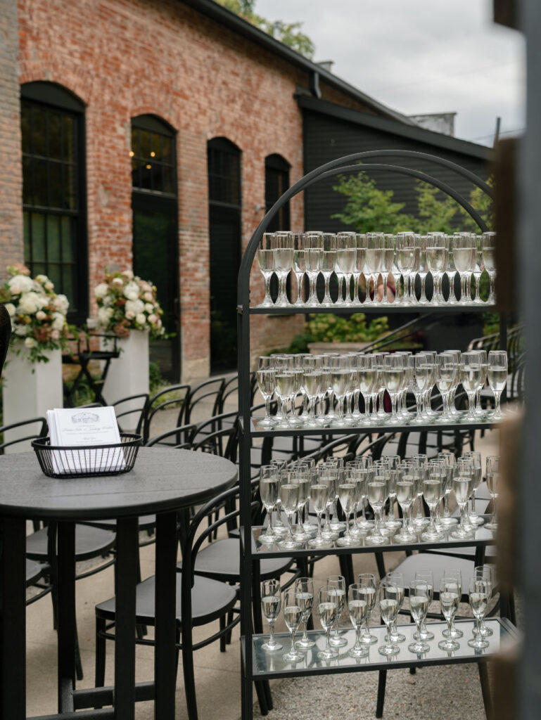 Champagne set up at the wedding ceremony.